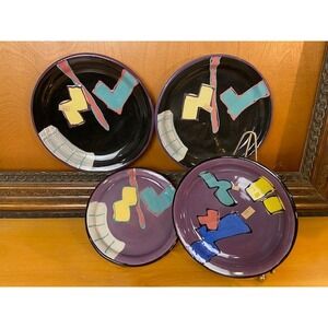 Helaine Melvin California Pottery Vintage Memphis Milano Style 1990 Plate Set 4